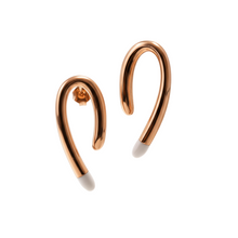 Load image into Gallery viewer, Rose gold earrings with white tips on a white background