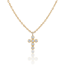 Load image into Gallery viewer, Gold necklace with a cross pendant on a white background