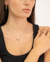 Load image into Gallery viewer, 18K Rose Gold Drop Necklace with Pear-Cut Diamonds and Pavé Bar