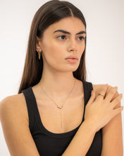 Load image into Gallery viewer, 18K Rose Gold Drop Necklace with Pear-Cut Diamonds and Pavé Bar