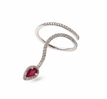 Load image into Gallery viewer, Silver ring with a red gemstone on a white background