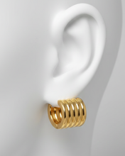 Load image into Gallery viewer, 18K Yellow Gold Ridged Huggies