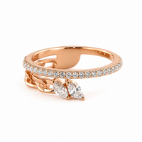 18K Rose Gold Diamond Pavé Ring with Marquise Accents and Chain Detail