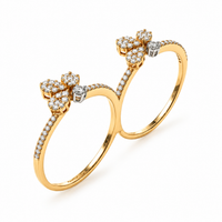 18K Rose Gold Two-Finger Ring with Diamond Blossom Details
