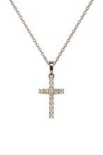 Load image into Gallery viewer, Silver cross pendant necklace on a white background
