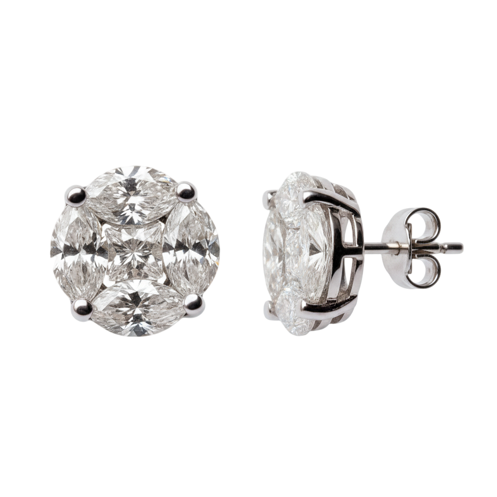 Diamond stud earrings on a white background