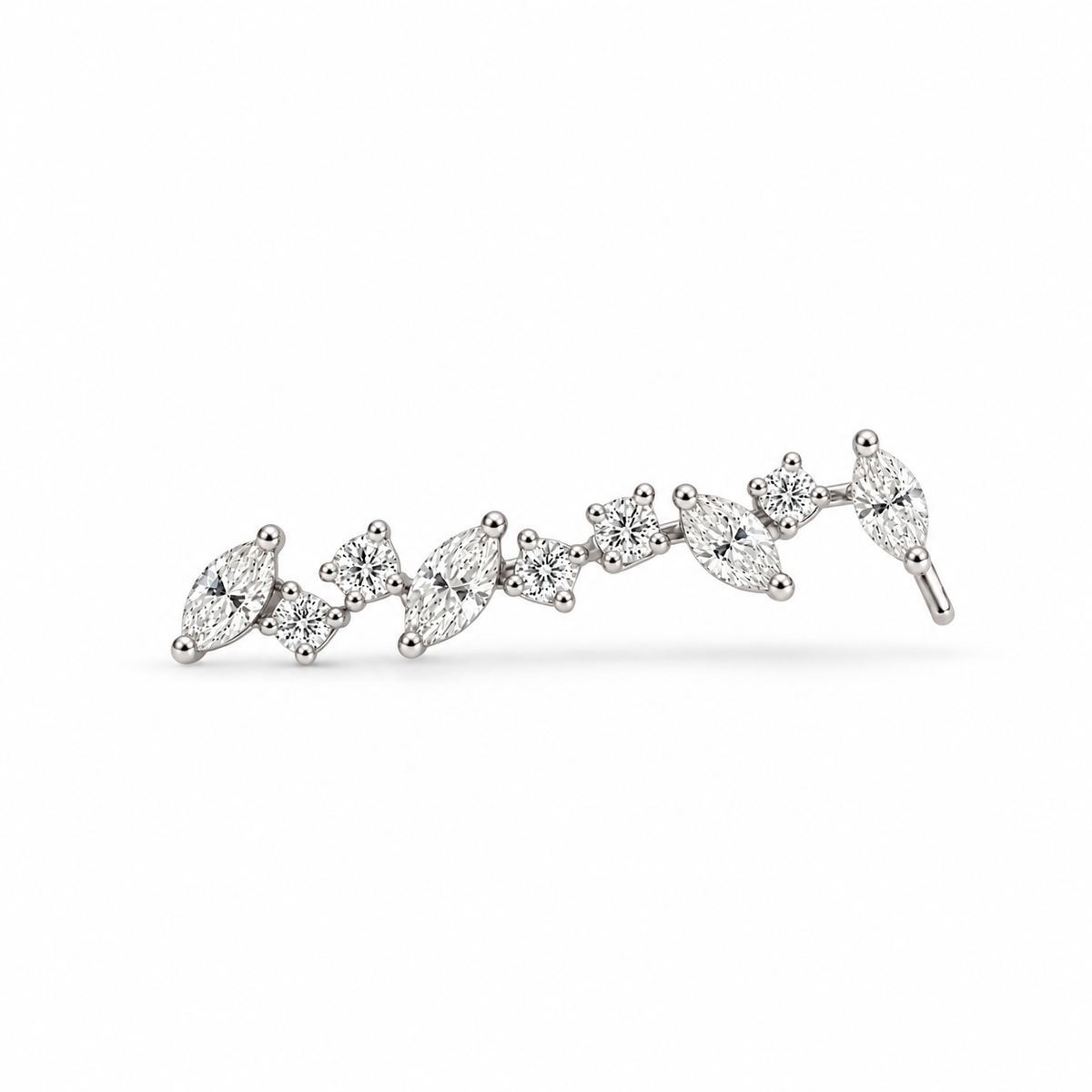 18K White Gold Mixed Diamond Cuts Ear Climber