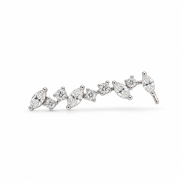 18K White Gold Mixed Diamond Cuts Ear Climber