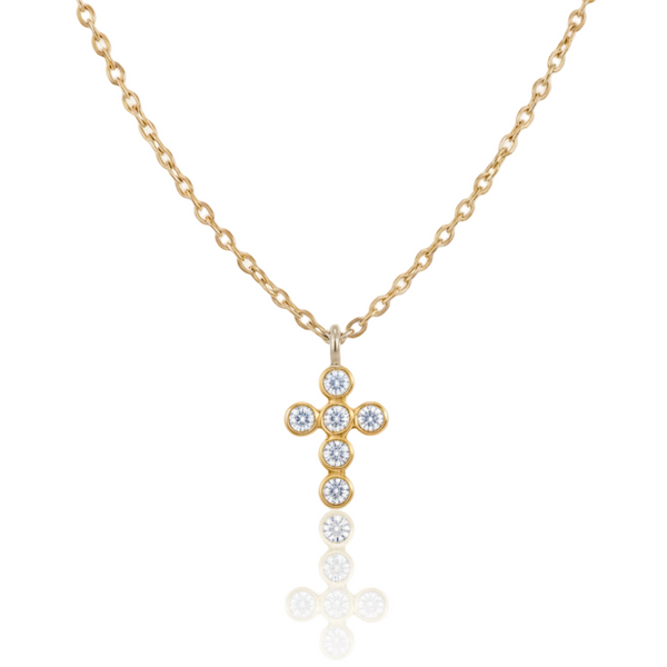 18K Yellow Gold Diamond Cross Necklace