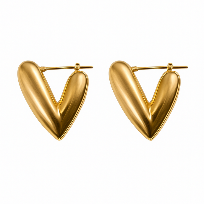 A pair of gold-colored hoop earrings with a smooth finish.
