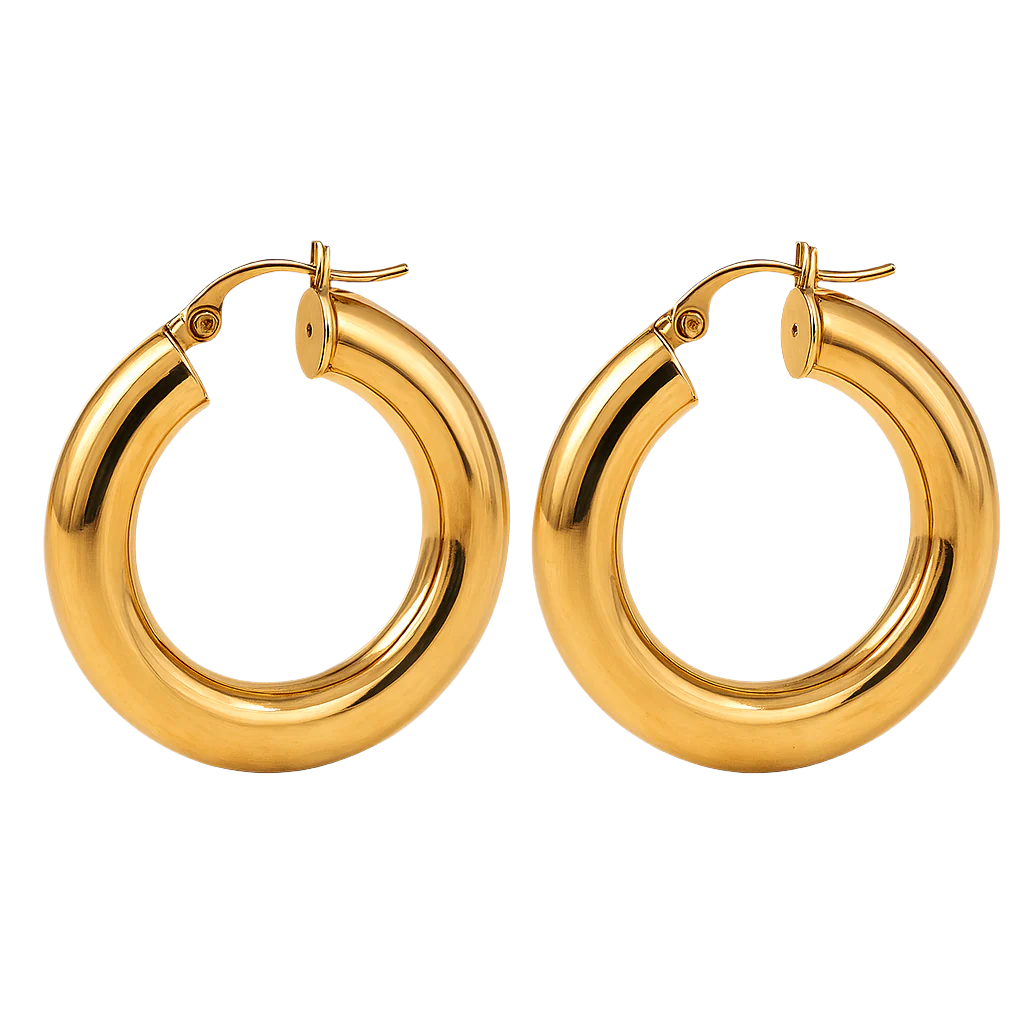 Gold hoop earrings on a white background