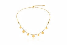 Load image into Gallery viewer, Gold necklace with round pendants on a white background
