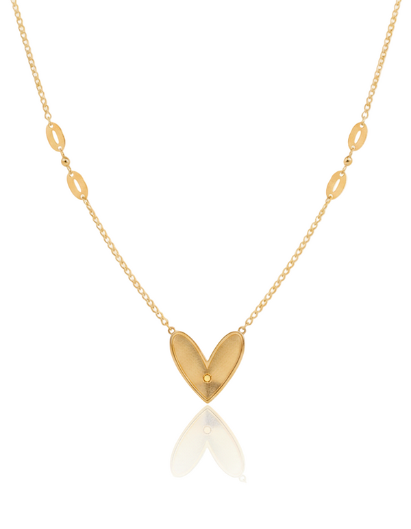 18K Yellow Gold Sculpted Heart Necklace