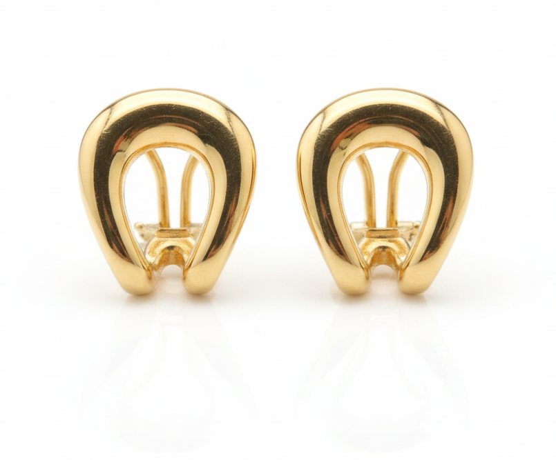 Pair of gold earrings on a white background