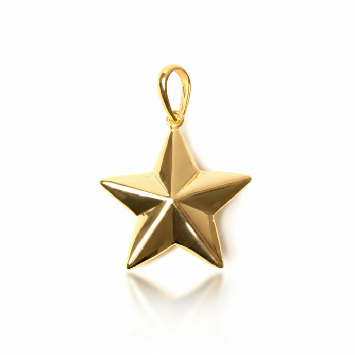 Gold star-shaped pendant on a white background