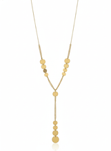 Load image into Gallery viewer, Gold necklace with round beads on a white background
