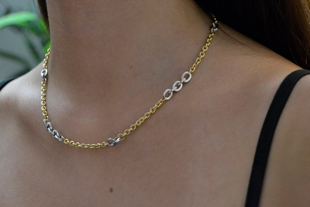 18K Yellow and White Gold Contrast Link Chain Necklace