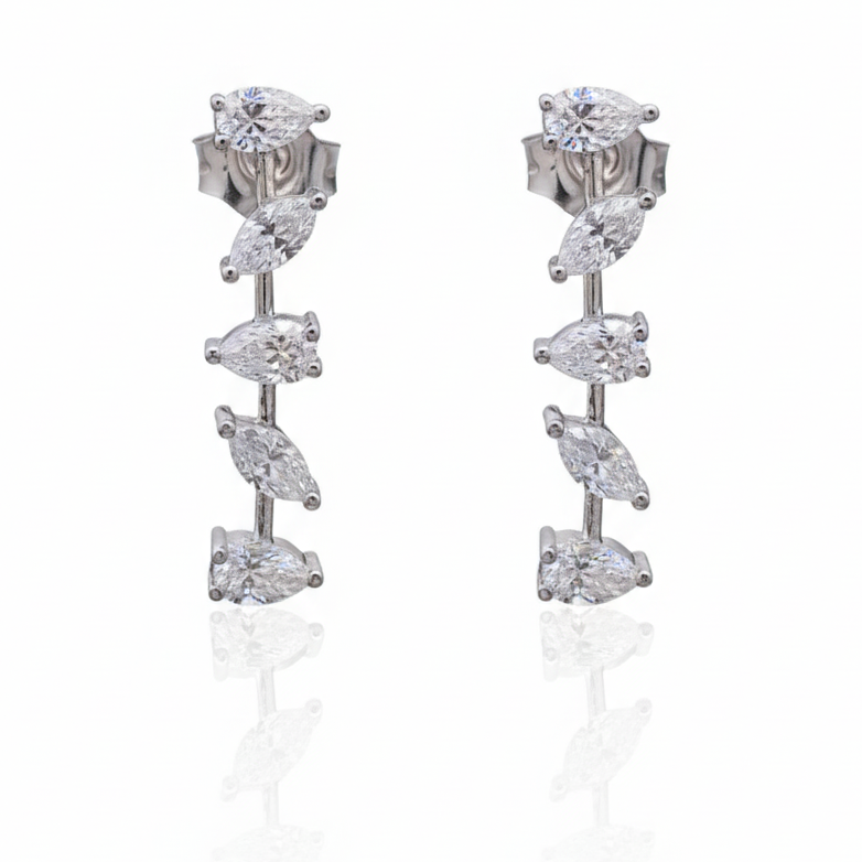 Pair of diamond earrings on a white background