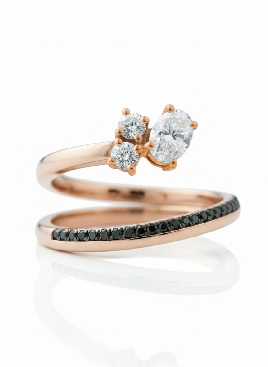 18K Rose Gold Lune Diamond Ring