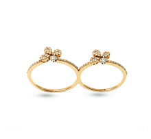 Load image into Gallery viewer, 18K Rose Gold Two-Finger Ring with Diamond Blossom Details
