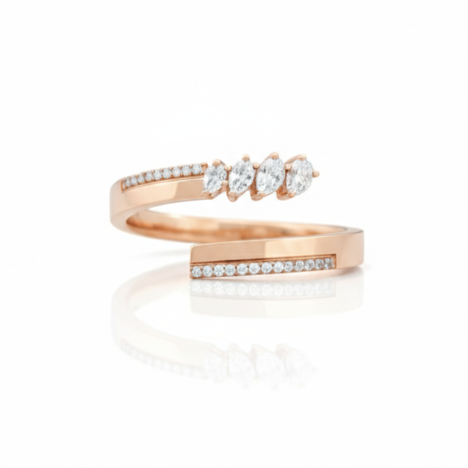 18K Rose Gold Diamond Curve Ring