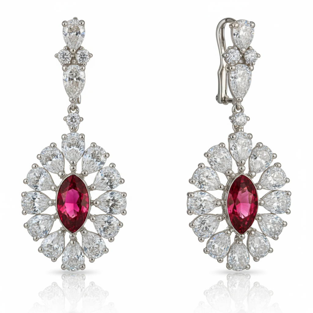 18K White Gold Ruby and Diamond Aurora Earrings