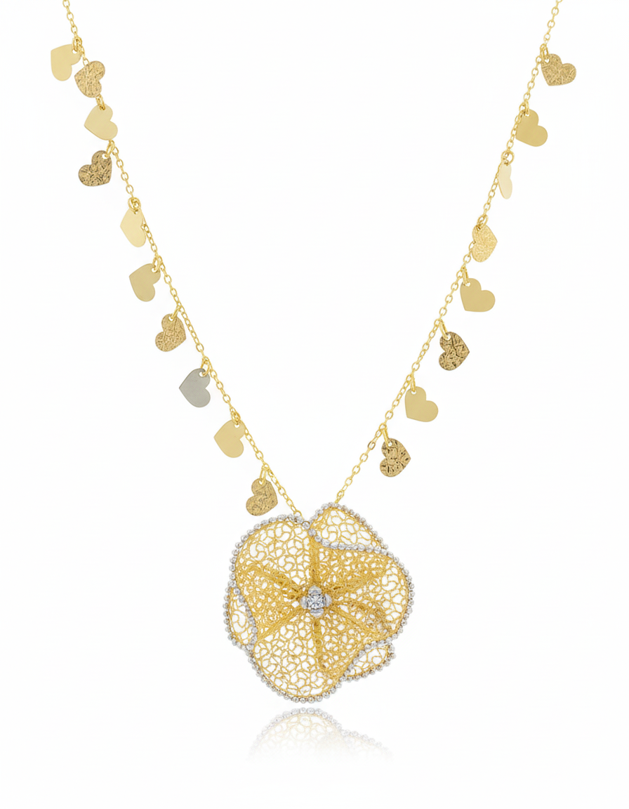 18K Yellow Gold Floral Diamond Necklace