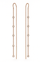 Load image into Gallery viewer, 18K Rose Gold Chain Threaders with Bezel-Set Diamond Accents Earrings
