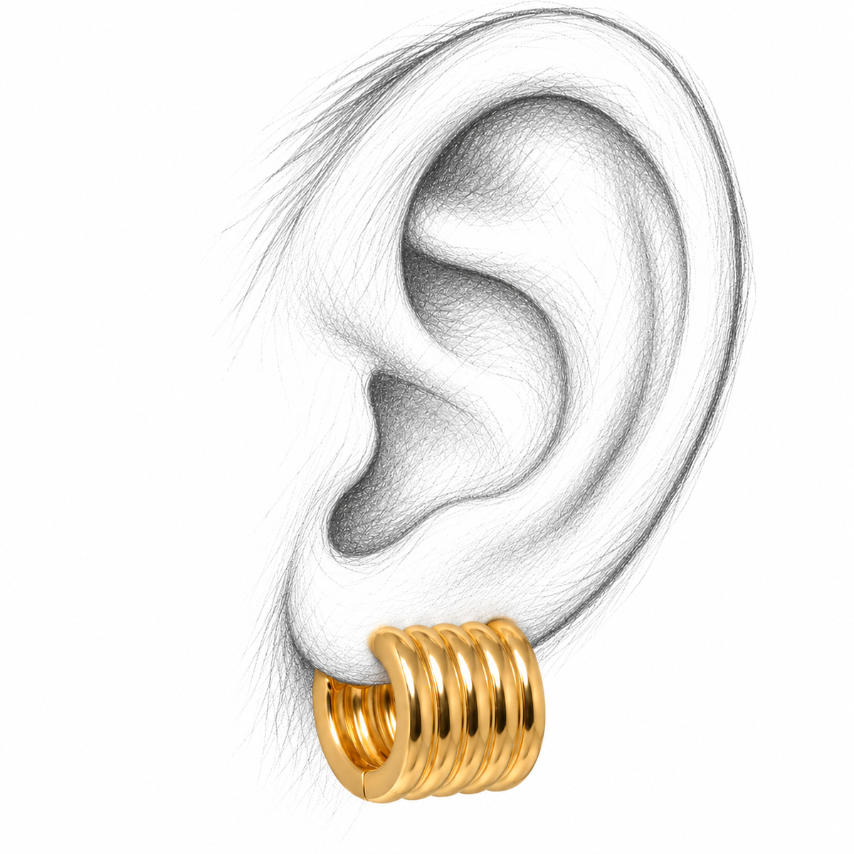18K Yellow Gold Ridged Huggies