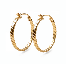 Load image into Gallery viewer, 18K Yellow Gold Twist Line Hoops
