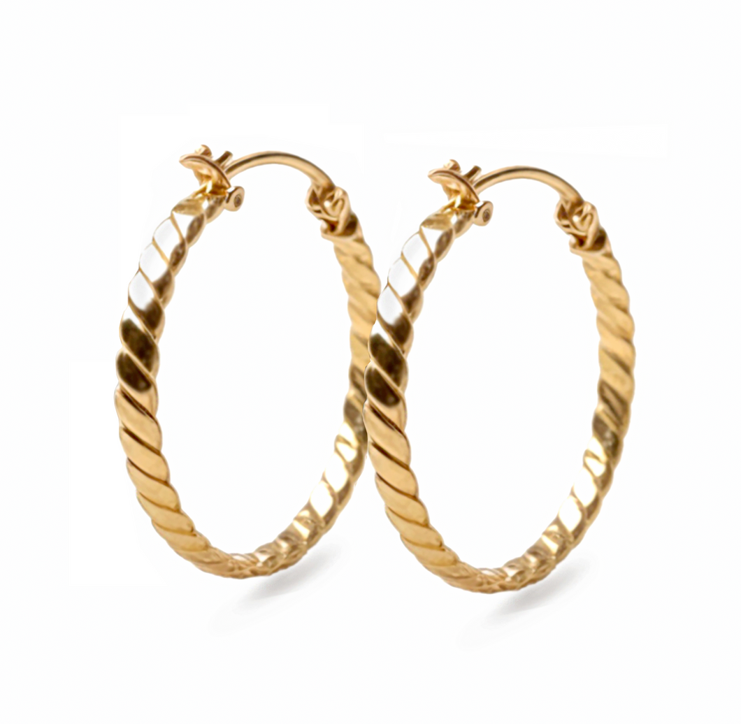 18K Yellow Gold Twist Line Hoops