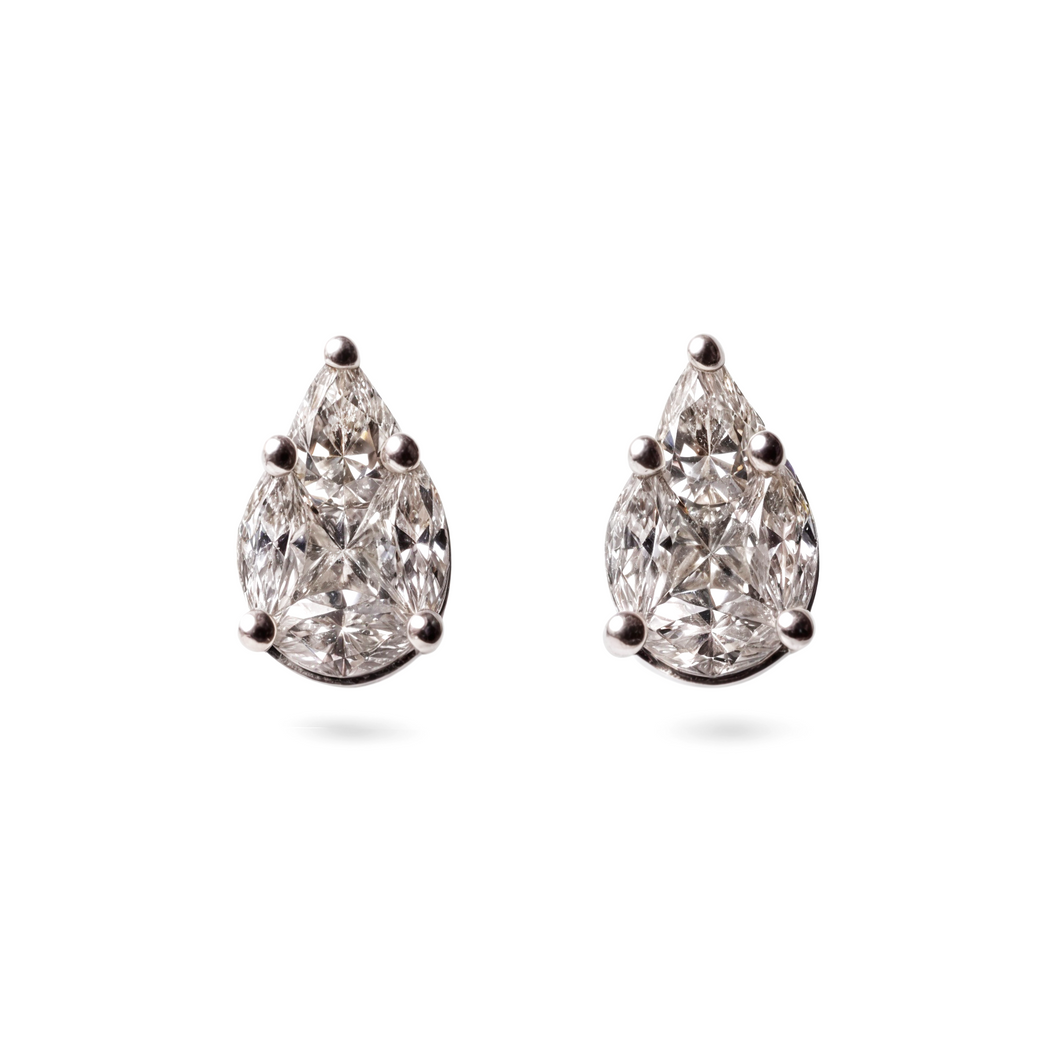 18K White Gold Diamond Teardrop Earrings