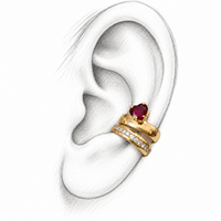 Ear Cuff 001: Heart Ruby & White Diamond