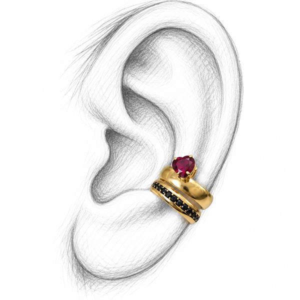 Ear Cuff 002: Heart Ruby & Black Diamond