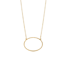 Load image into Gallery viewer, Gold necklace with a circular pendant on a white background
