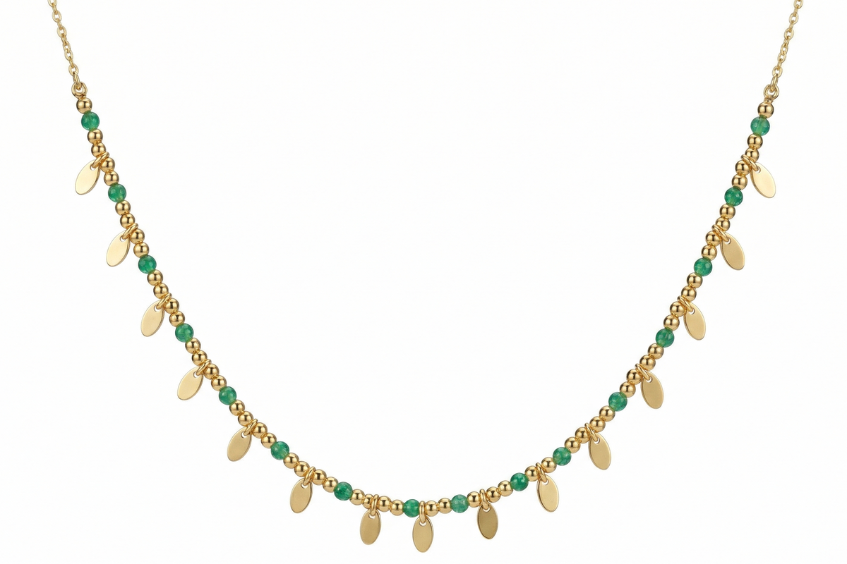 Golden Sway Beaded Oval Charm Necklace