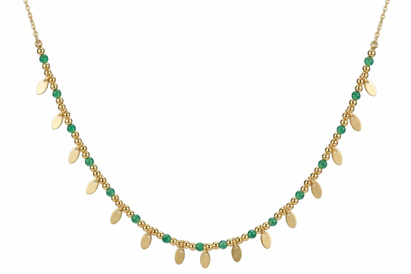 Golden Sway Beaded Oval Charm Necklace