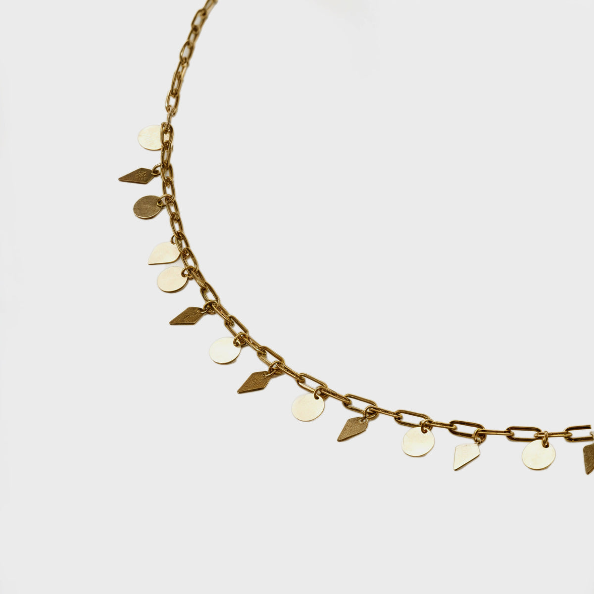 18K Yellow Gold Chain Necklace with Geometric Accents