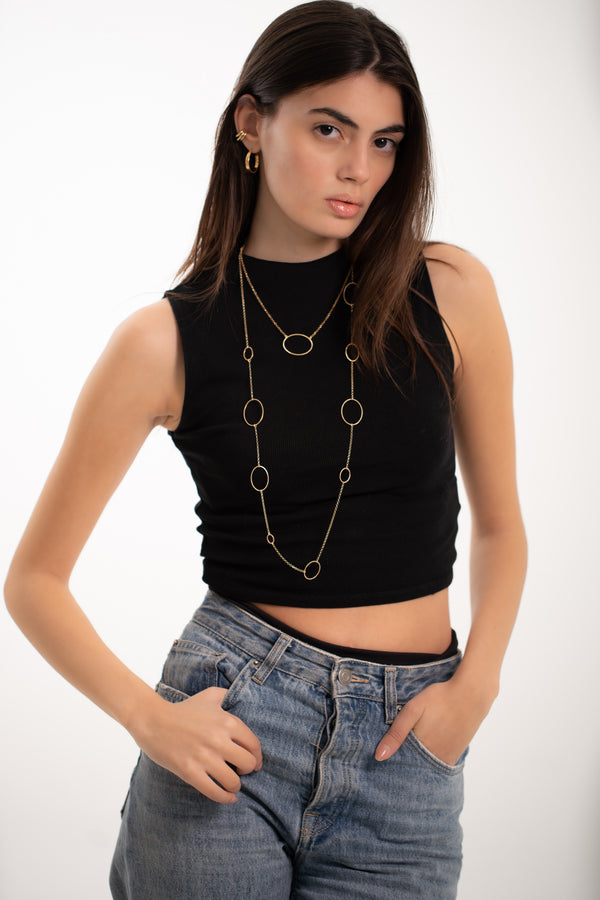 18K Yellow Gold Elongated Open Oval Necklace