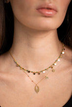 Load image into Gallery viewer, 18K Gold Necklace with Leaf Pendant and Floral Accents
