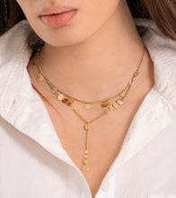 Load image into Gallery viewer, 18K Yellow Gold Necklace with Floating Discs and Mixed Chain
