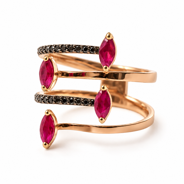 Marquise Ruby and Black Diamond Ring