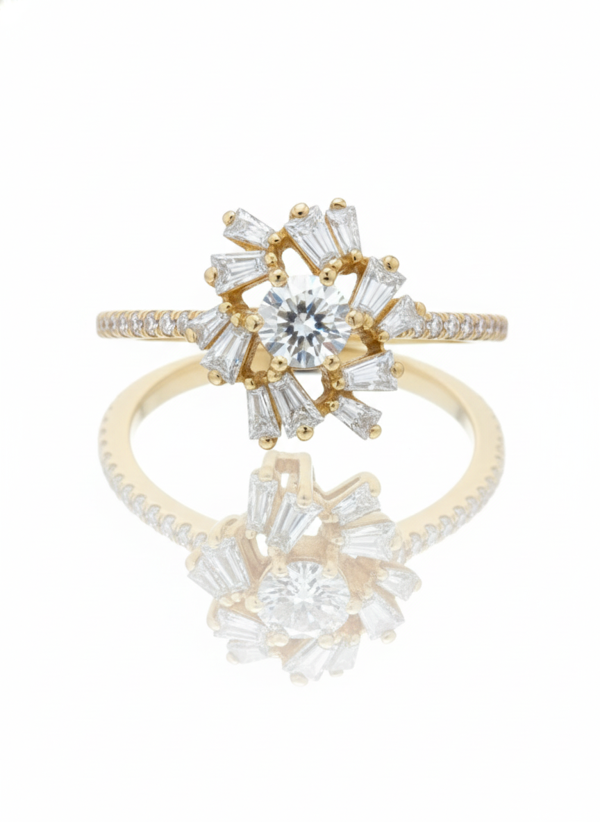 18K Yellow Gold Diamond Flower Ring