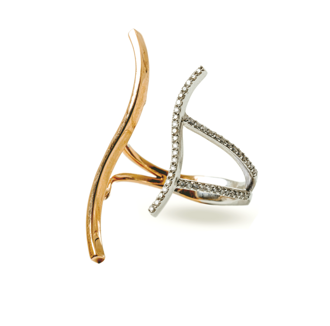 18K Rose and White Gold Diamond Wave Ring